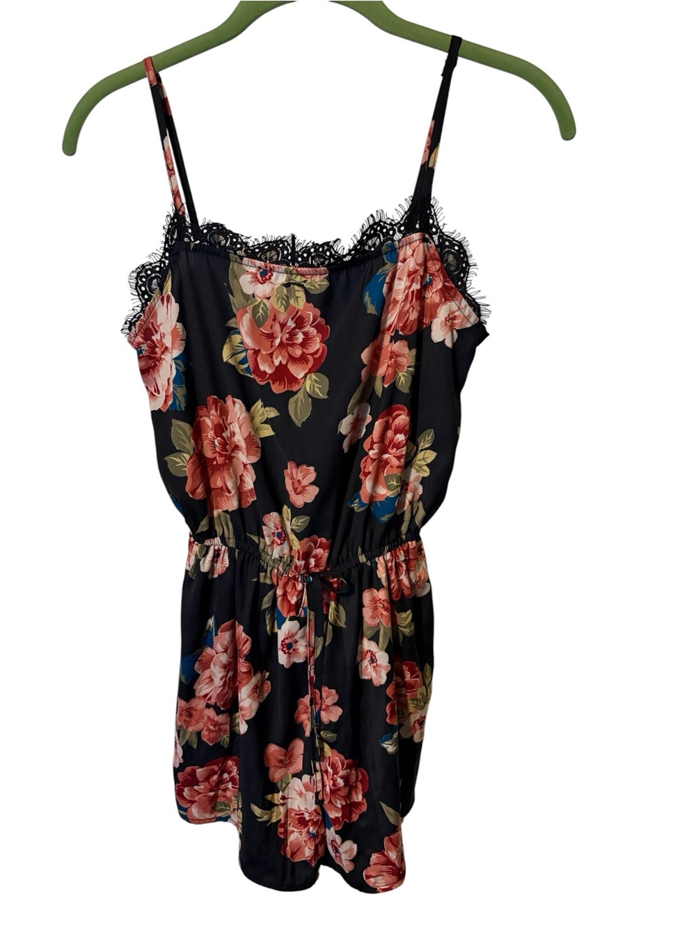 Hollister Black Romper with Pink Floral Accents
